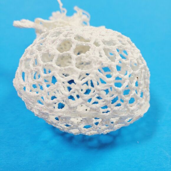 Crochet Snowman Ornament Set Of Three White Starched Glitter Sparkle 6” - Picture 3 of 6